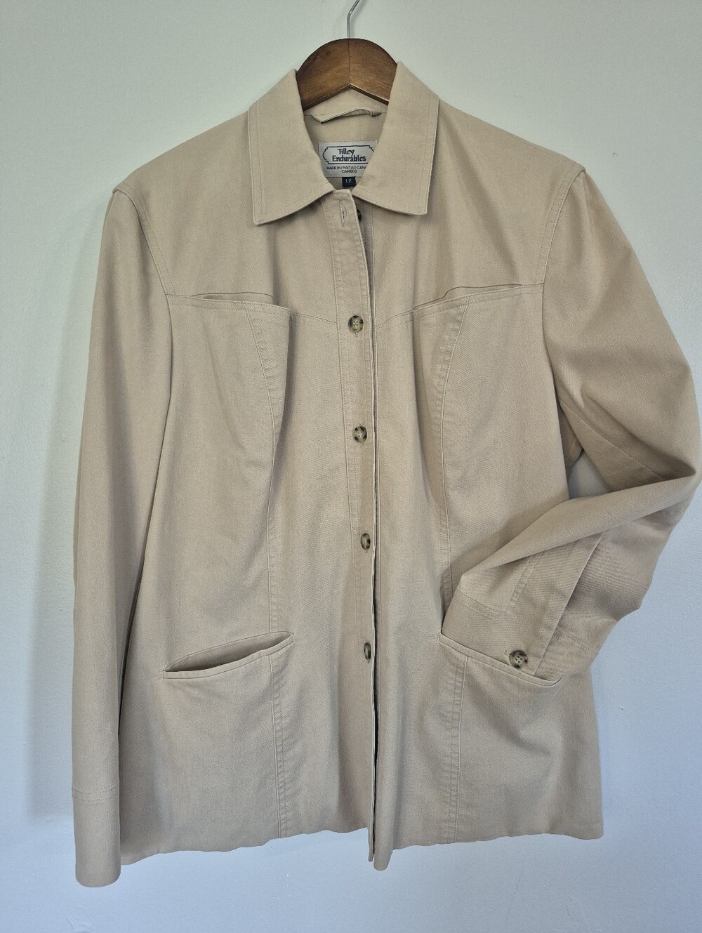 Tilley Endurables Tan Safari Blazer Jacket Pockets Size 12